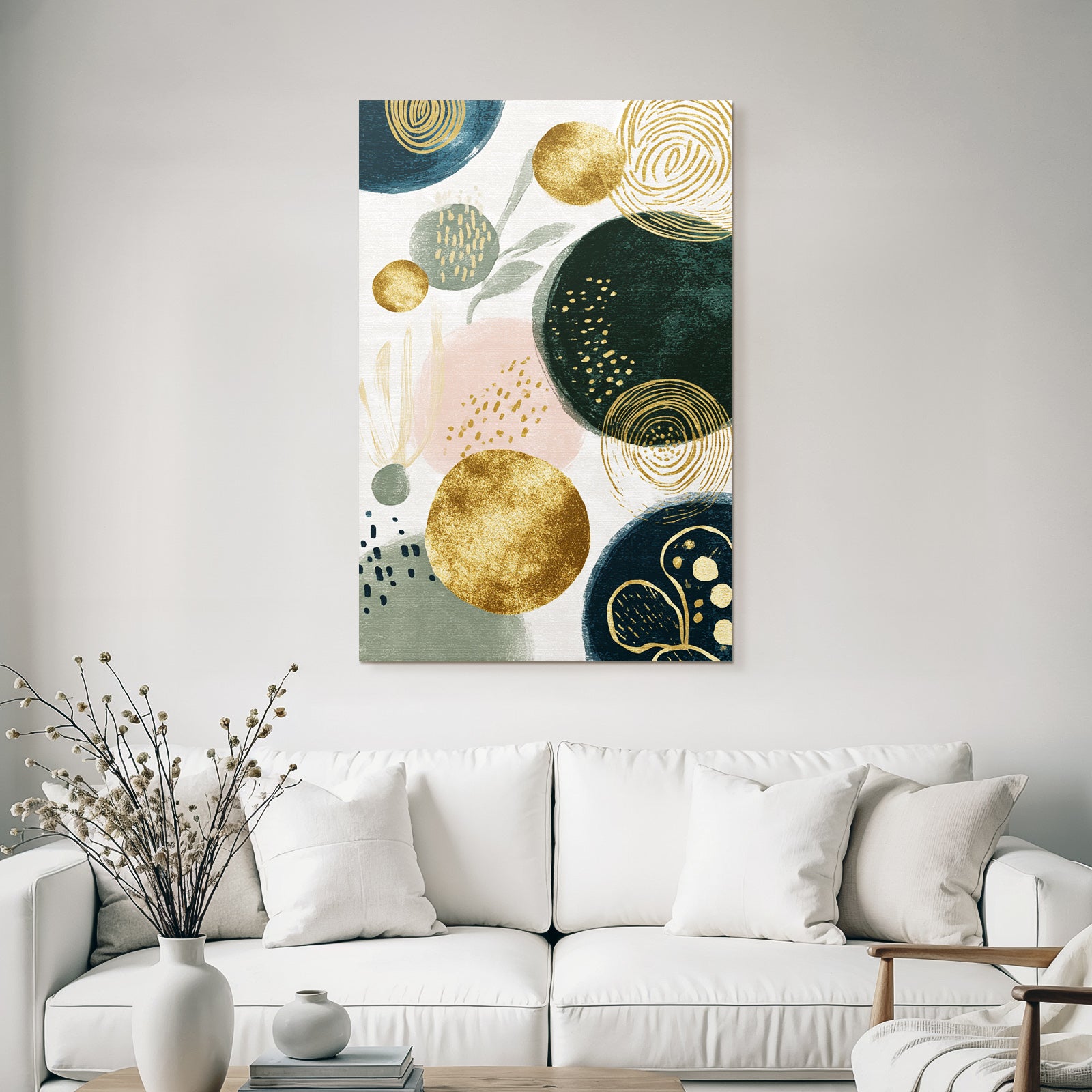Abstraktes Design Kreise Gold Dunkelgruen Pastellfarben