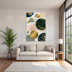 Abstract design circles gold dark green pastel colors