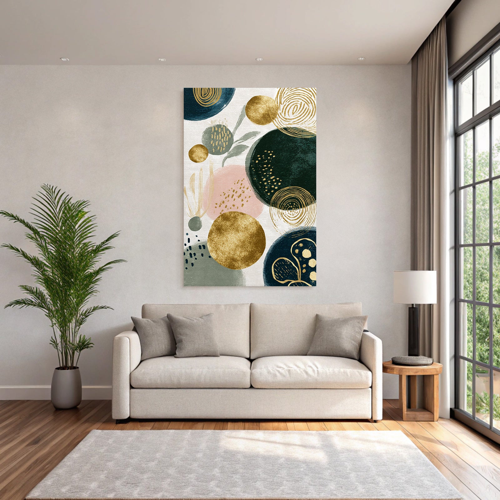 Abstraktes Design Kreise Gold Dunkelgruen Pastellfarben