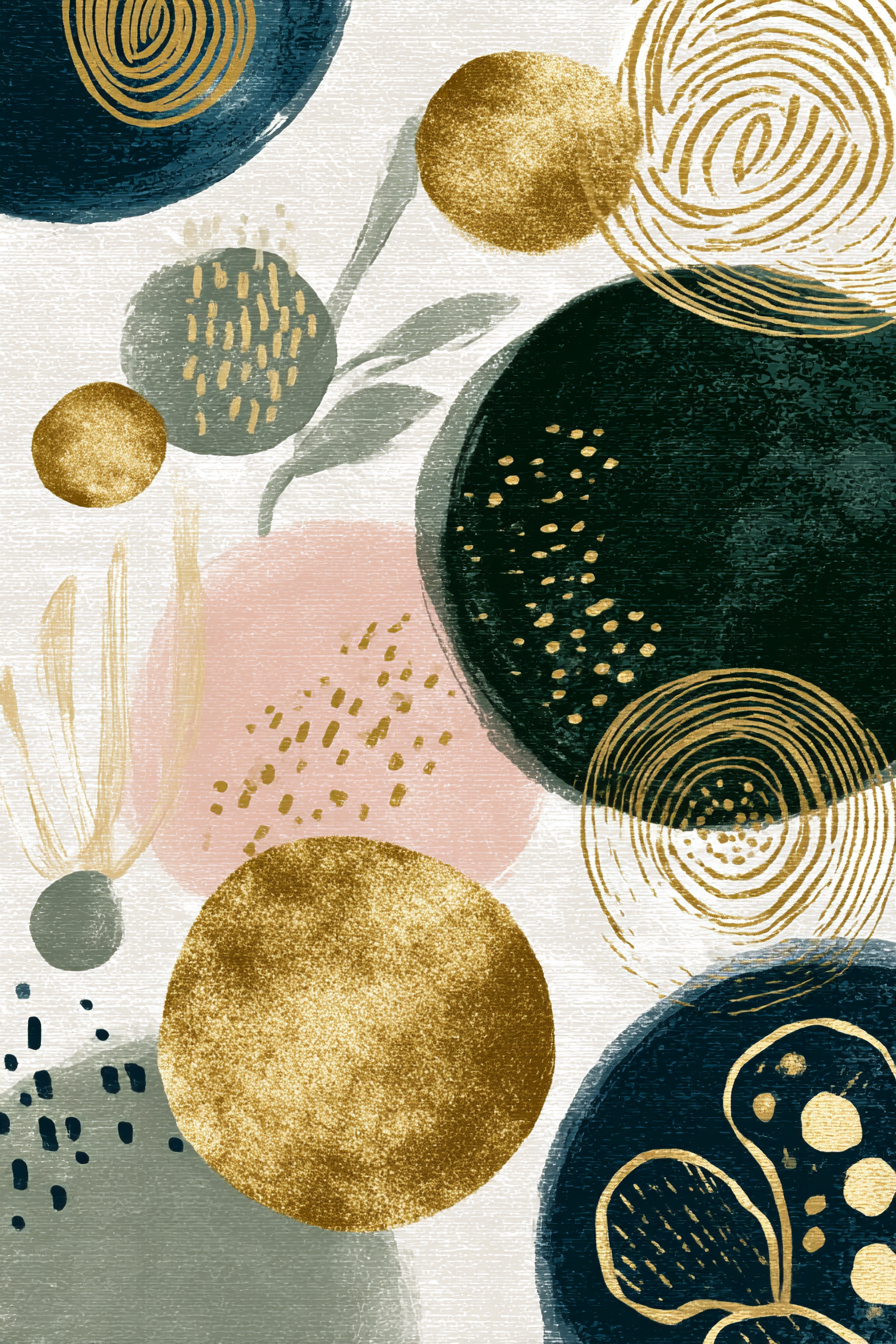 Abstraktes Design Kreise Gold Dunkelgruen Pastellfarben | Digital Art | Kunstgattungen
