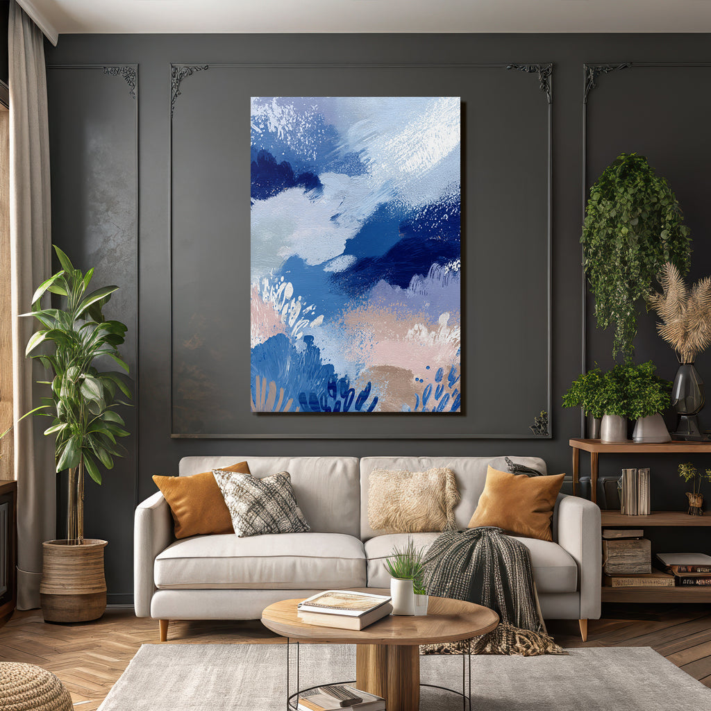 Abstract Artwork Blue Pink Beige Flow Movement