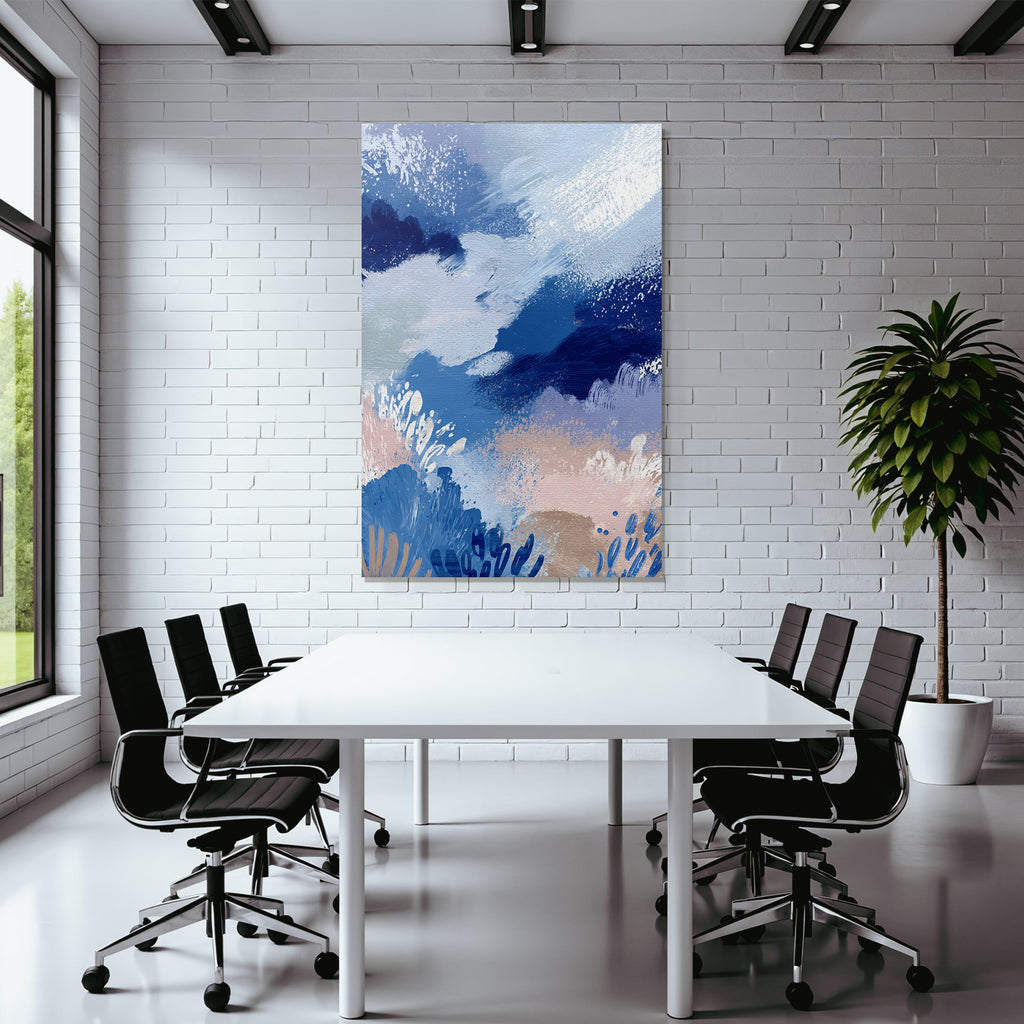 Abstract Artwork Blue Pink Beige Flow Movement