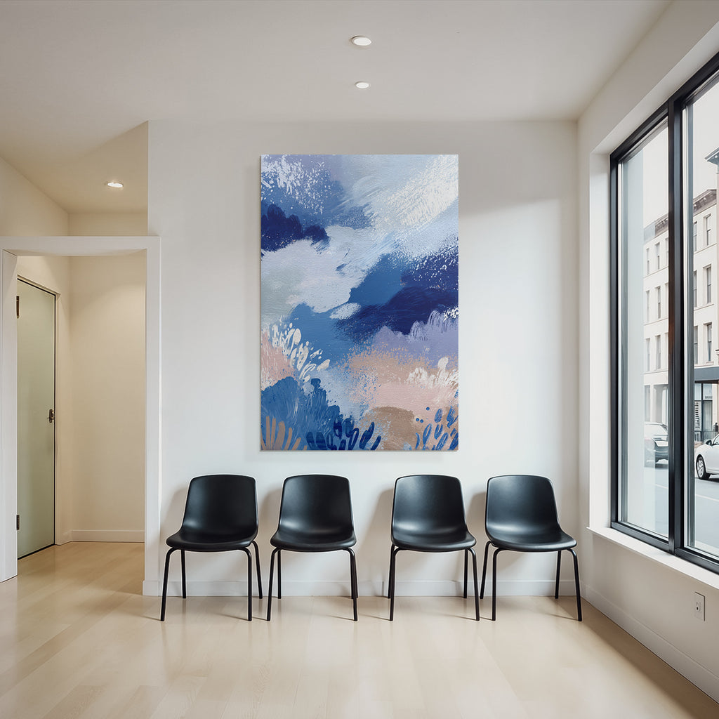Abstract Artwork Blue Pink Beige Flow Movement