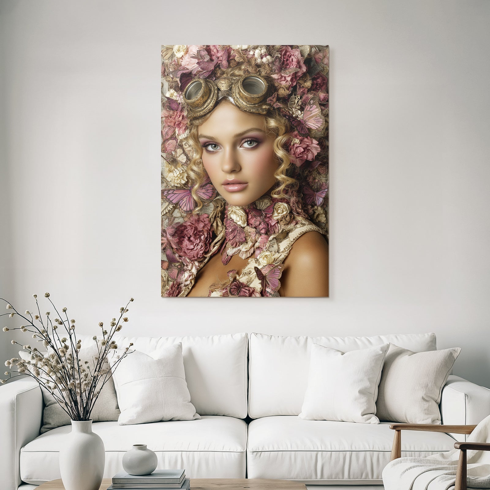 Blumen Butterfliegen Steampunk Goggles Portrait Kreativ Vibrante Aesthetik
