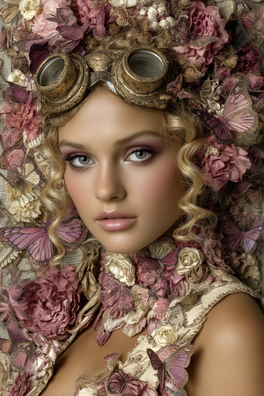 Blumen Butterfliegen Steampunk Goggles Portrait Kreativ Vibrante Aesthetik | Digital Art | Kunstgattungen