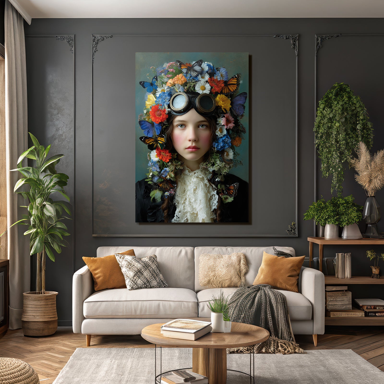 Blumen Und Schmetterlinge Frauen Mit Vintage Goggles