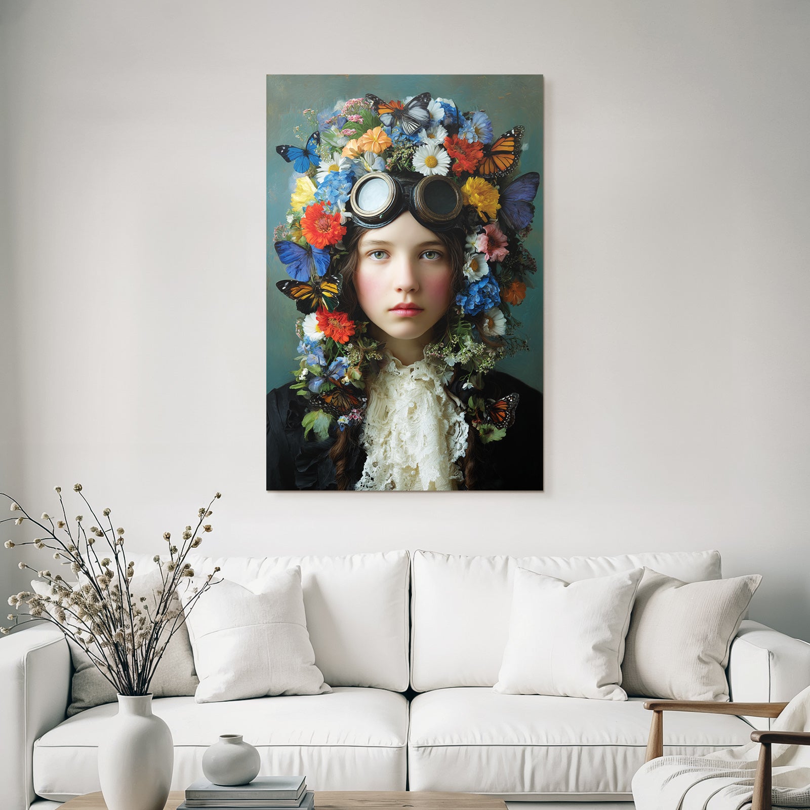 Blumen Und Schmetterlinge Frauen Mit Vintage Goggles