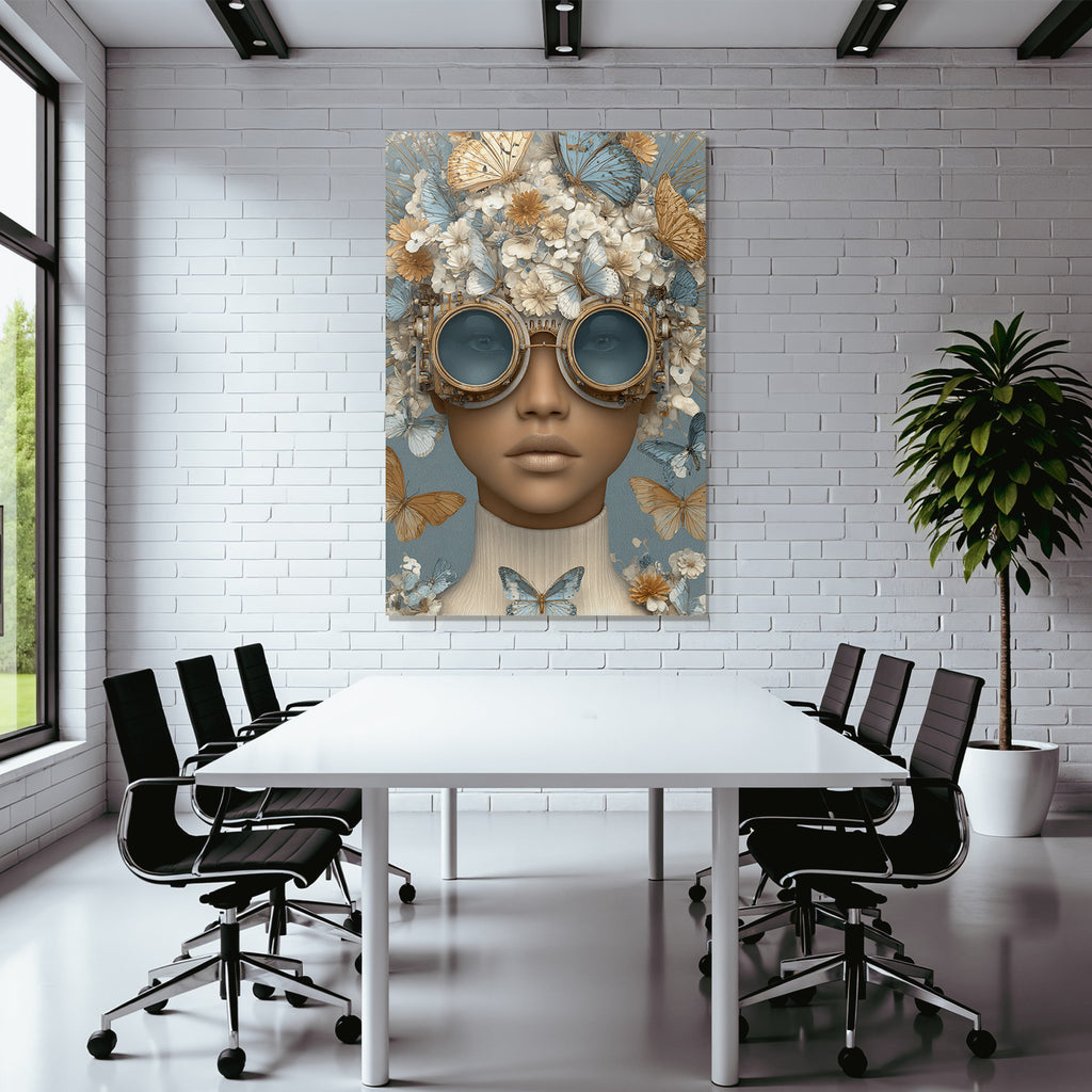 Flowers and Butterflies in Steampunk Style Portrait