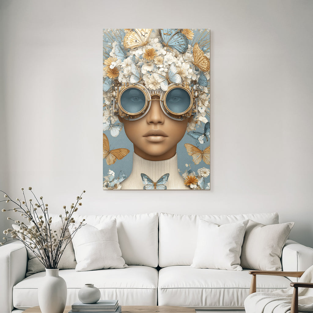 Flowers and Butterflies in Steampunk Style Portrait