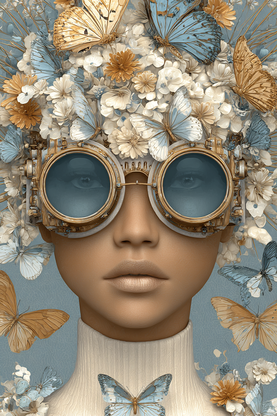 Blumen Und Schmetterlinge Im Steampunk Stil Portrait | Digital Art | Kunstgattungen