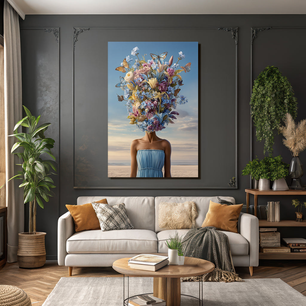 Blumen Und Schmetterlinge Menschliche Form Strand Himmel