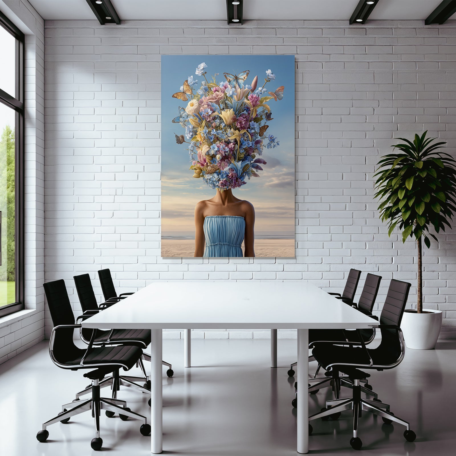 Blumen Und Schmetterlinge Menschliche Form Strand Himmel