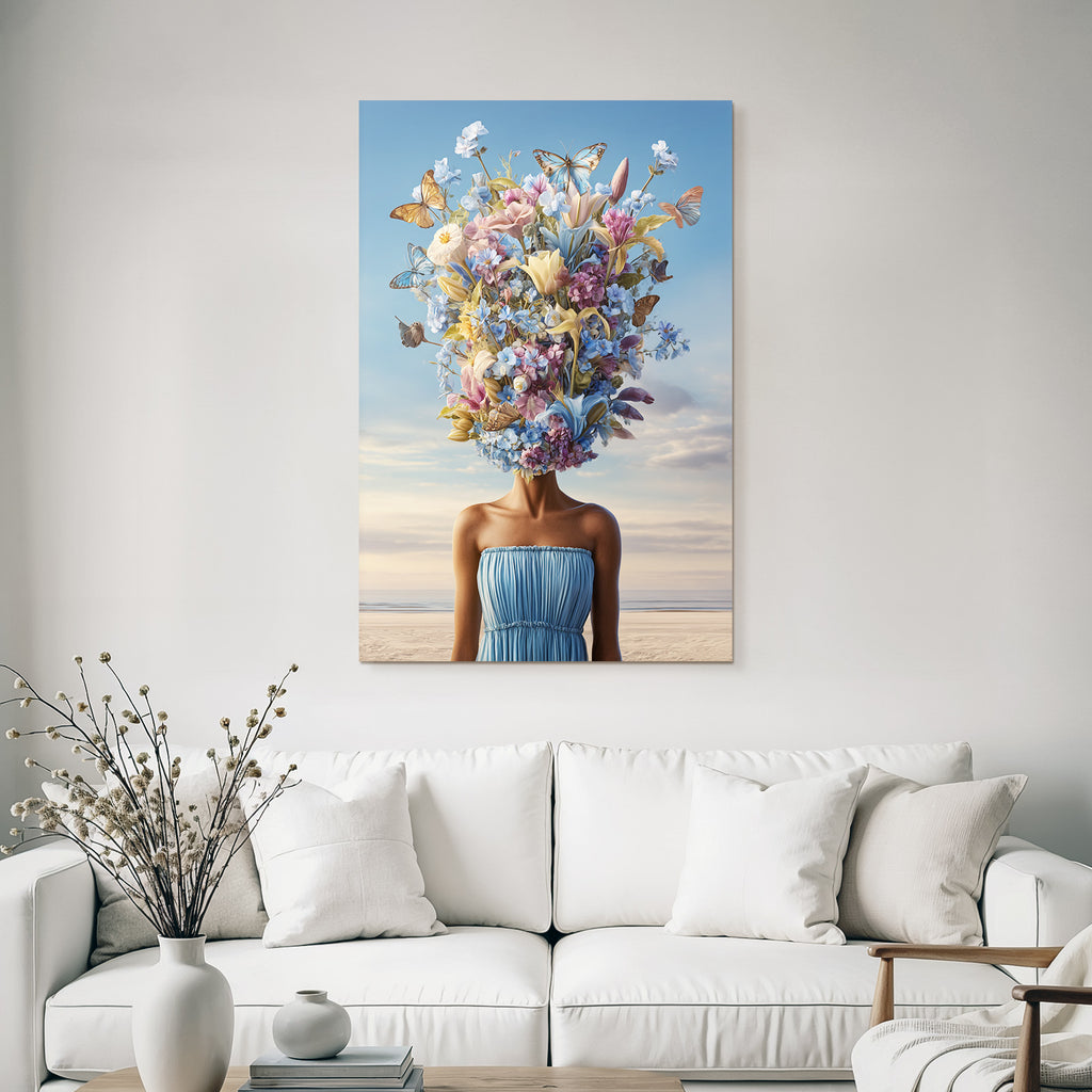 Blumen Und Schmetterlinge Menschliche Form Strand Himmel