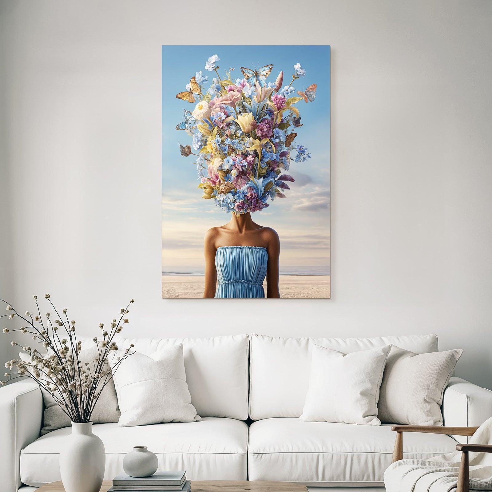 Blumen Und Schmetterlinge Menschliche Form Strand Himmel
