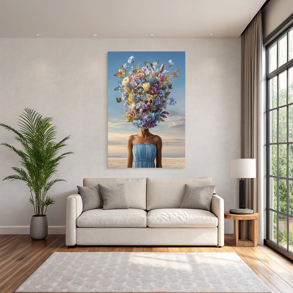 Blumen Und Schmetterlinge Menschliche Form Strand Himmel
