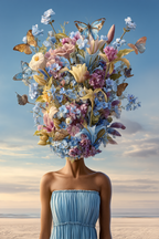 Blumen Und Schmetterlinge Menschliche Form Strand Himmel | Digital Art | Kunstgattungen