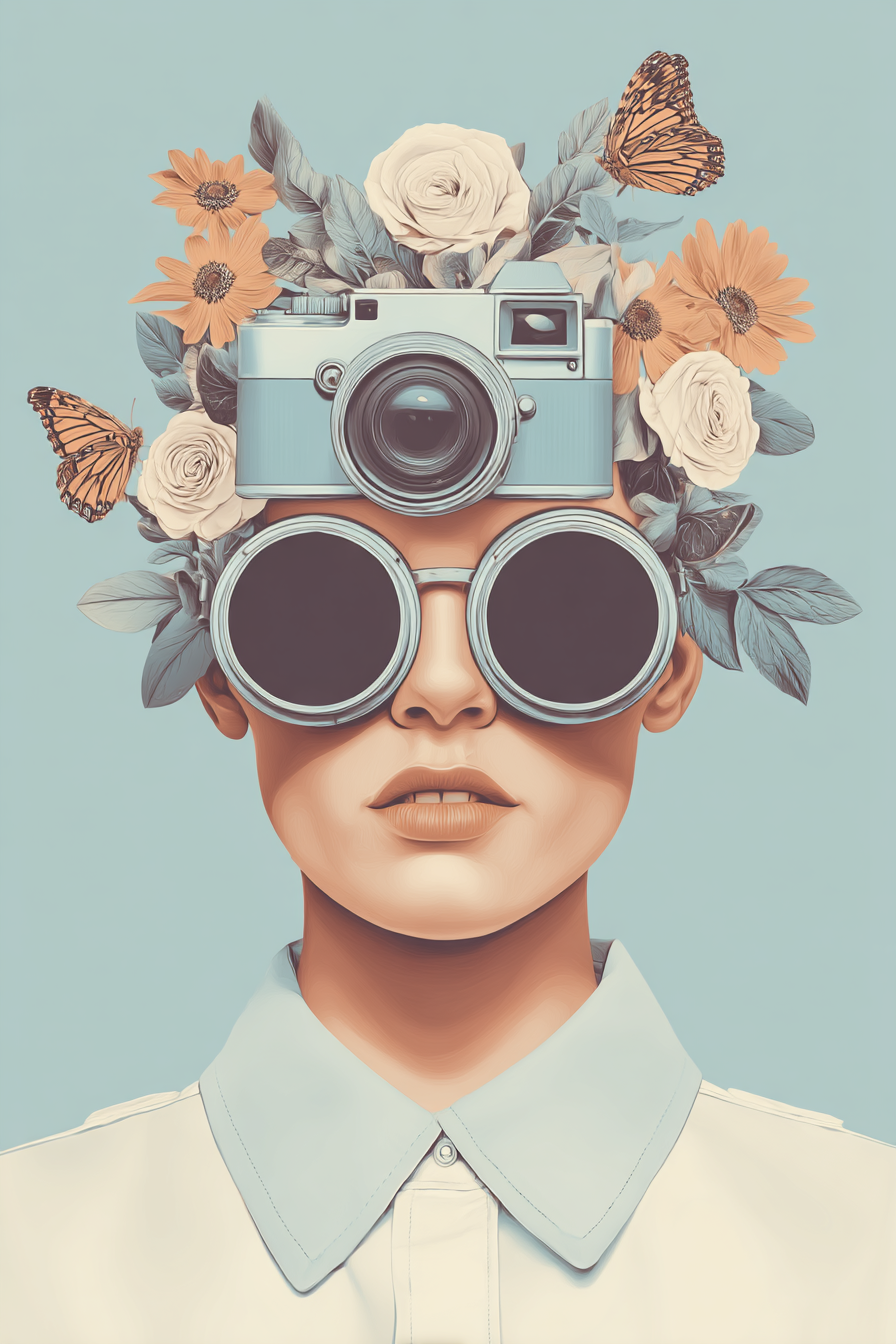 Blumenkopf Mit Kamera Und Sonnenbrille Von Natur Und Fotografie | Digital Art | Kunstgattungen