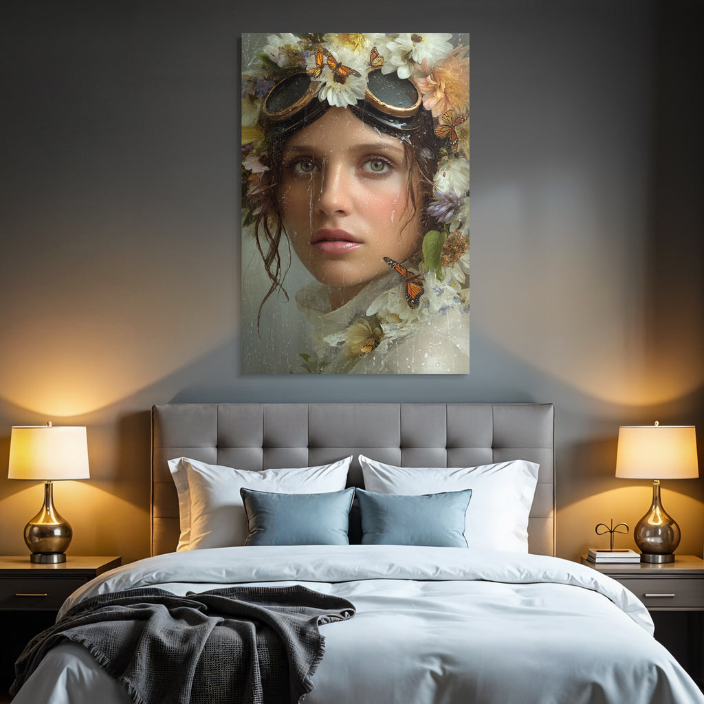 Flower wreath woman butterflies water dreamer label