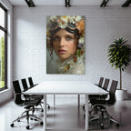 Flower wreath woman butterflies water dreamer label
