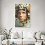 Flower wreath woman butterflies water dreamer label