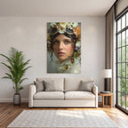 Flower wreath woman butterflies water dreamer label