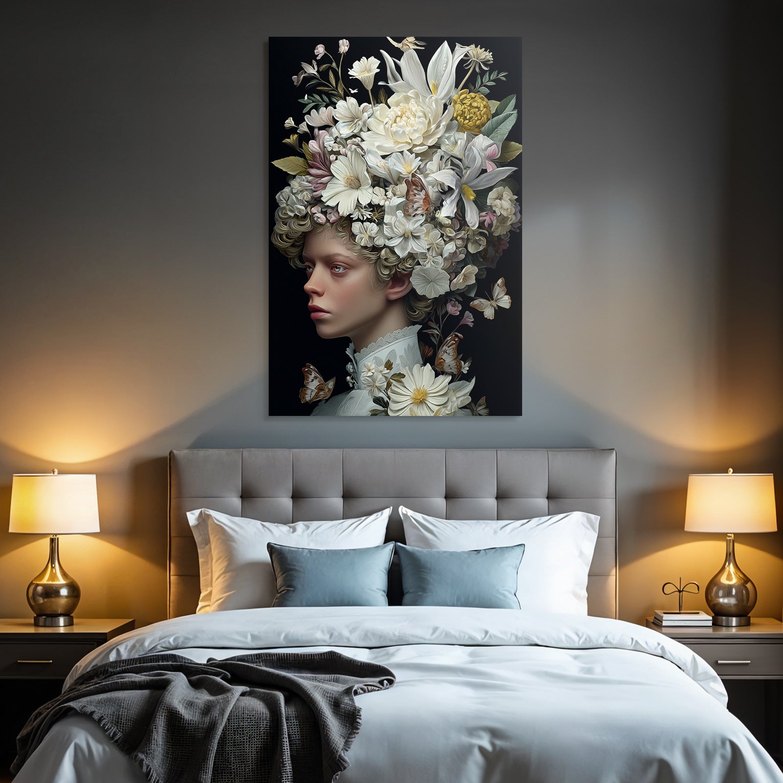 Blumenkronen Person Im Dunkeln Kunstvoll Und Etherisch