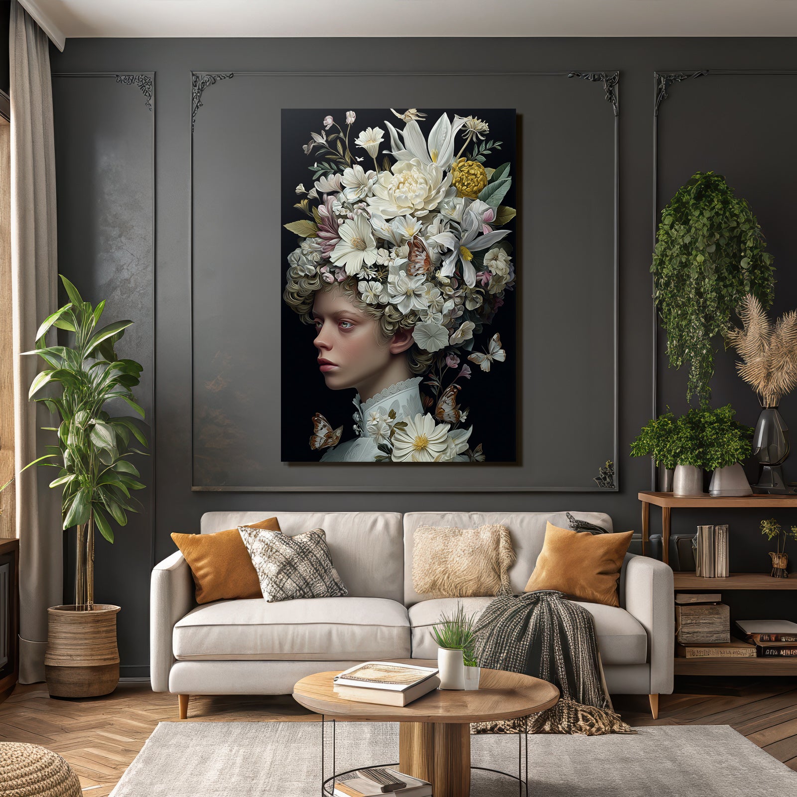 Blumenkronen Person Im Dunkeln Kunstvoll Und Etherisch