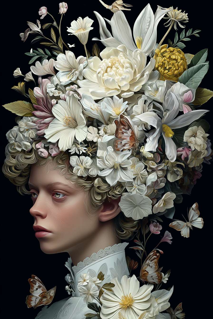 Blumenkronen Person Im Dunkeln Kunstvoll Und Etherisch | Digital Art | Kunstgattungen