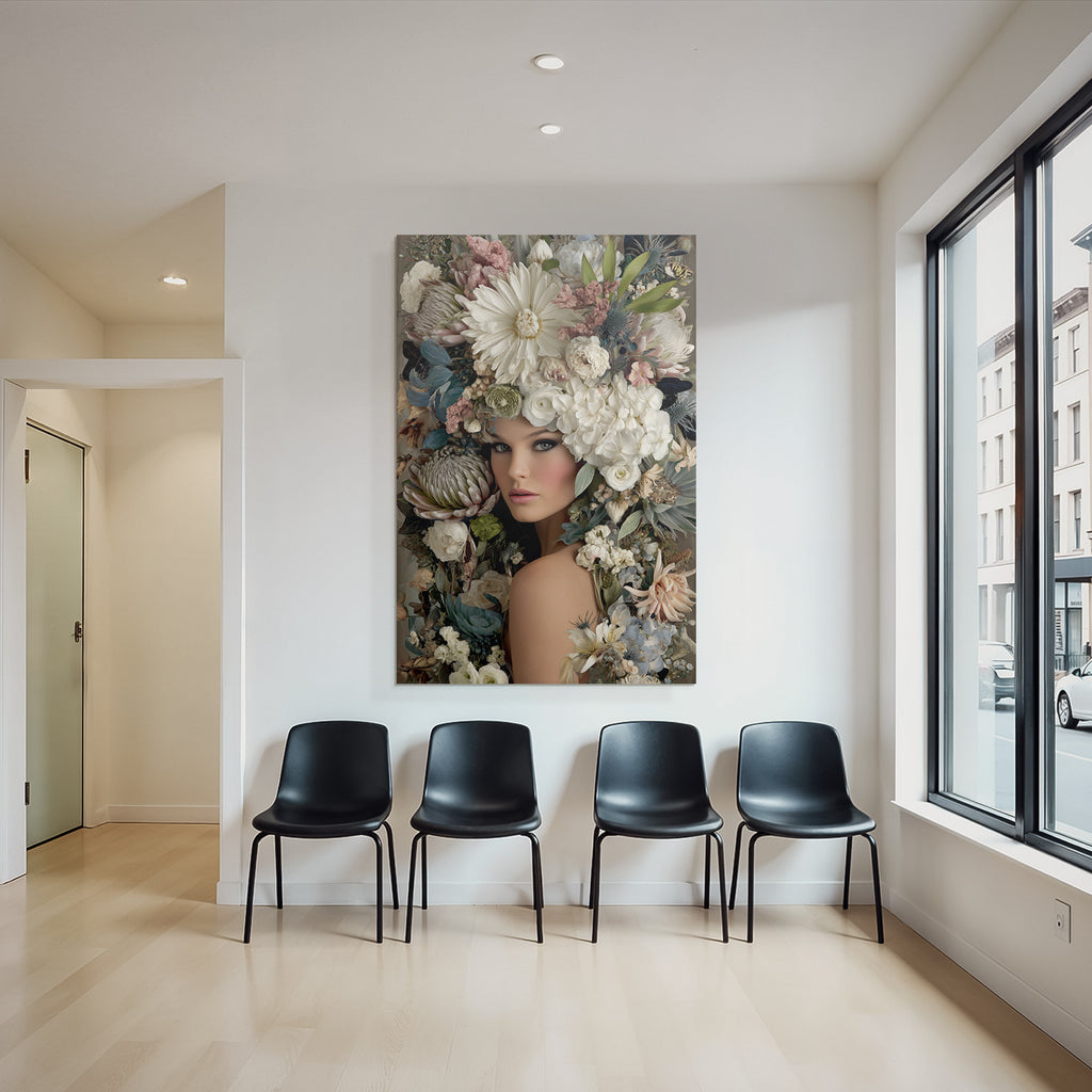 Blumenportraet Der Person Mit Blumenkopf Dekoratives Design