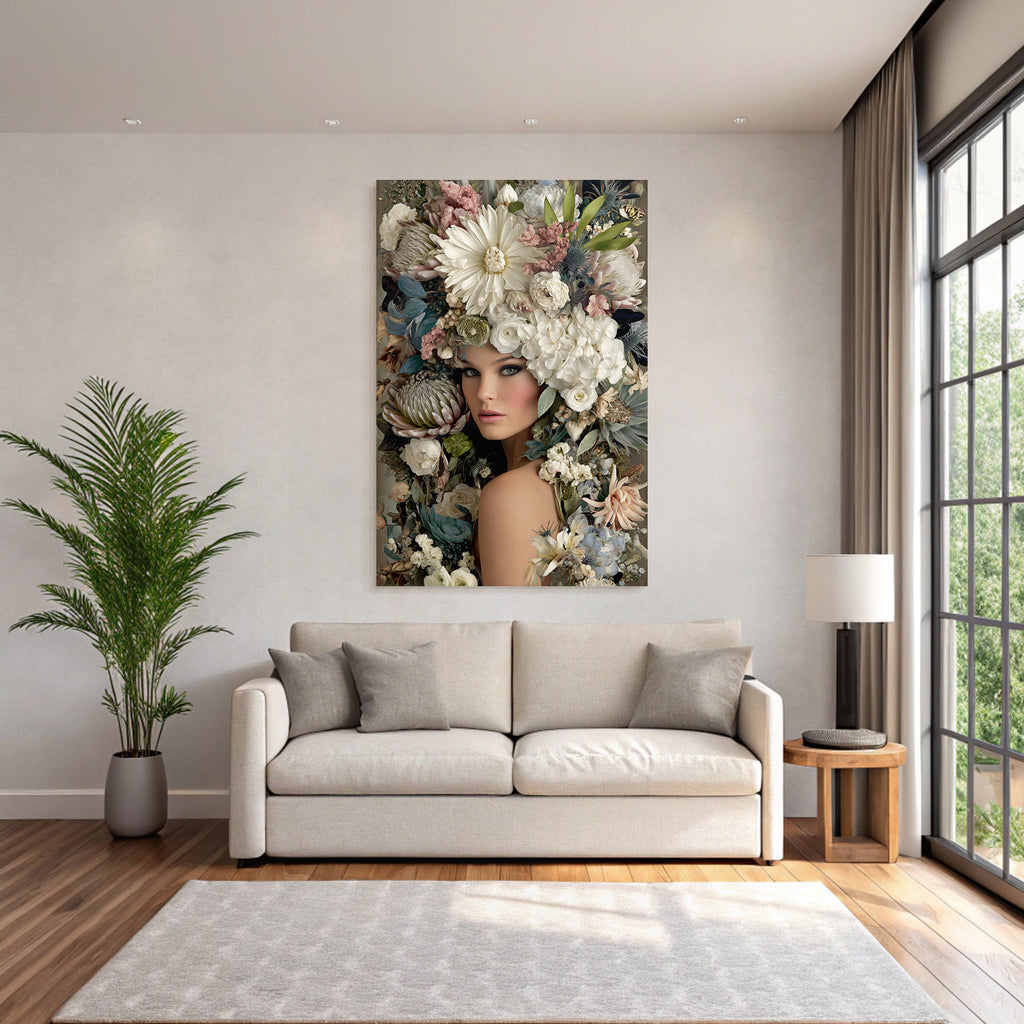 Blumenportraet Der Person Mit Blumenkopf Dekoratives Design