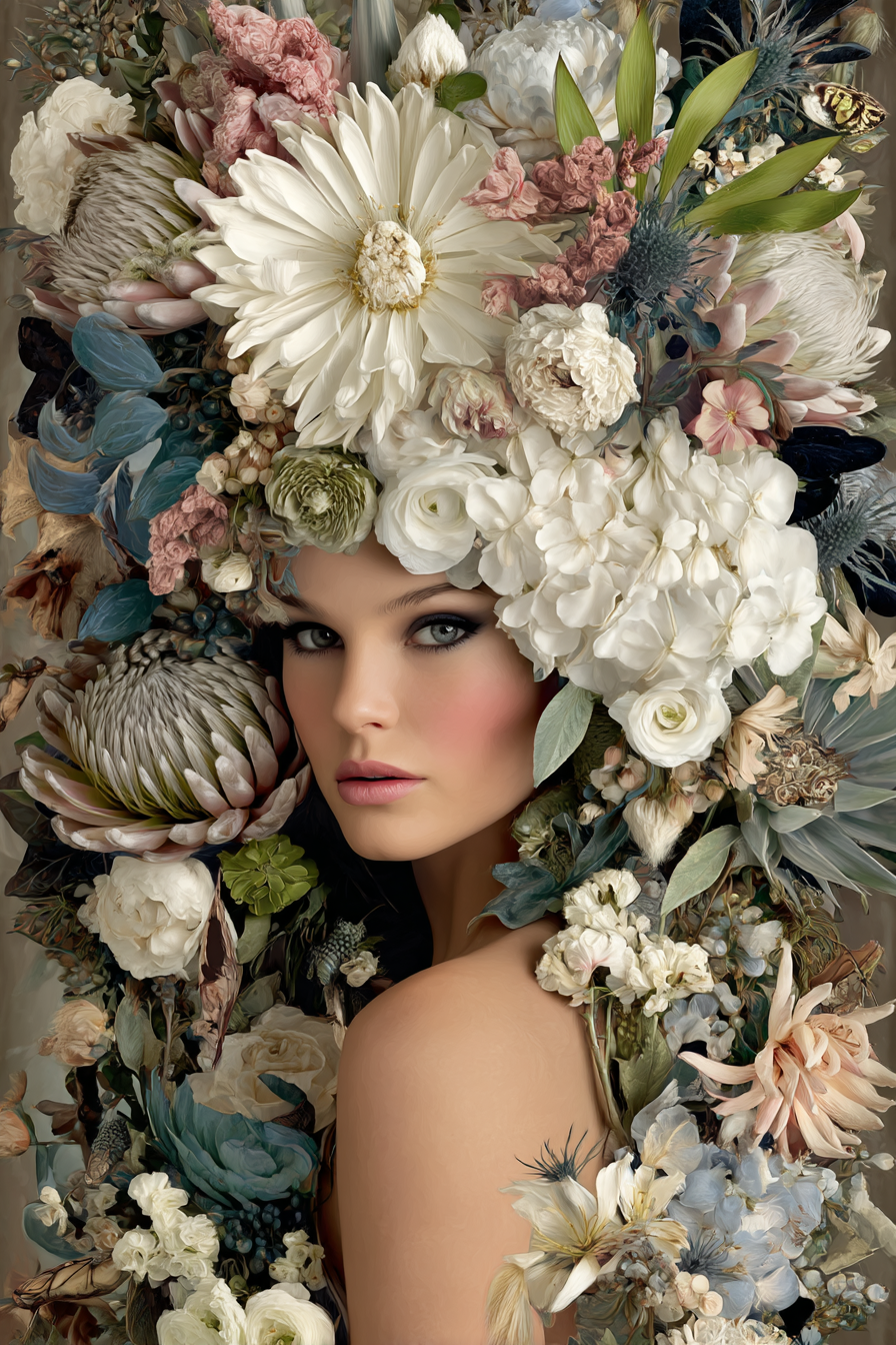 Blumenportraet Der Person Mit Blumenkopf Dekoratives Design | Digital Art | Kunstgattungen