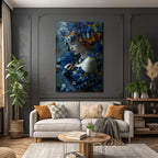 Blumige Fantasy Portrait Mit Blauer Robe Und Butterfly