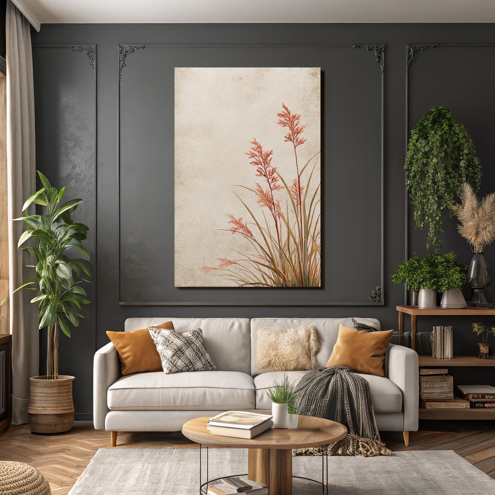 Botanische Illustration Von Grasartige Pflanzen Mit Roten Blumen