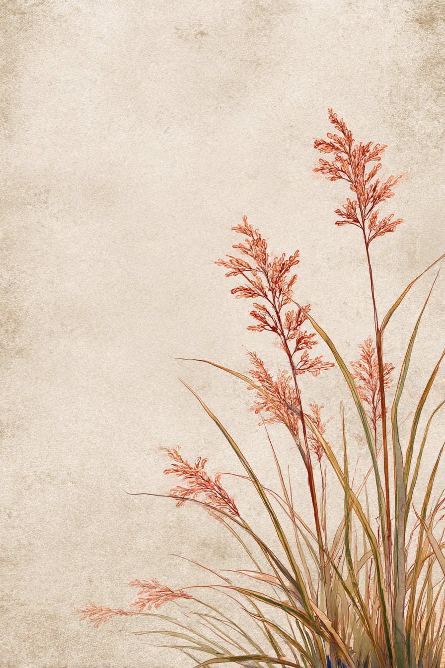 Botanische Illustration Von Grasartige Pflanzen Mit Roten Blumen | Digital Art | Kunstgattungen