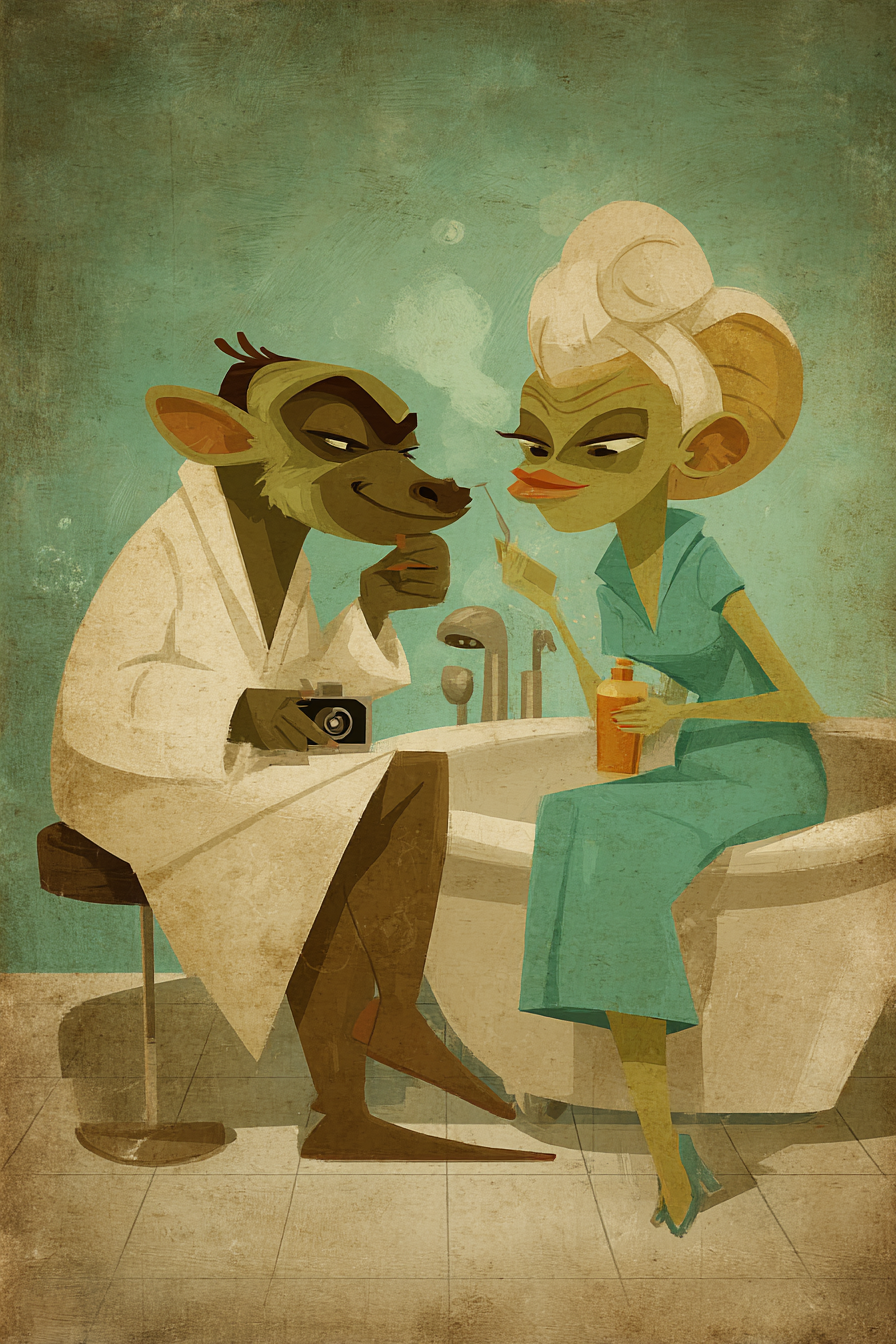 Bunte Humorvolle Szene Mit Anthropomorphen Charakteren Im Badezimmer Spa | Digital Art | Kunstgattungen