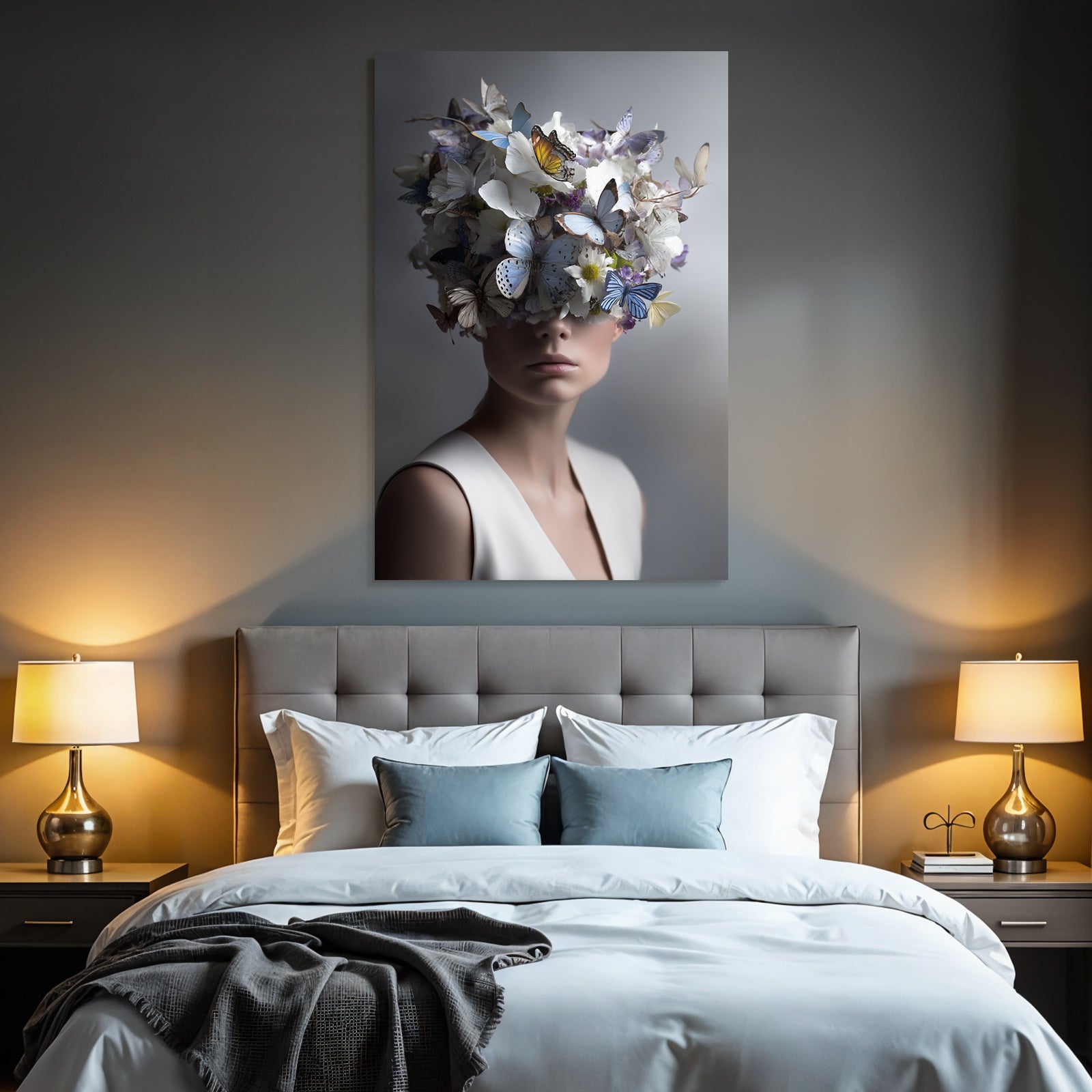 Einzigartiger Blumenschmuck Mit Schmetterlingen Kreative Portrait Fotografie