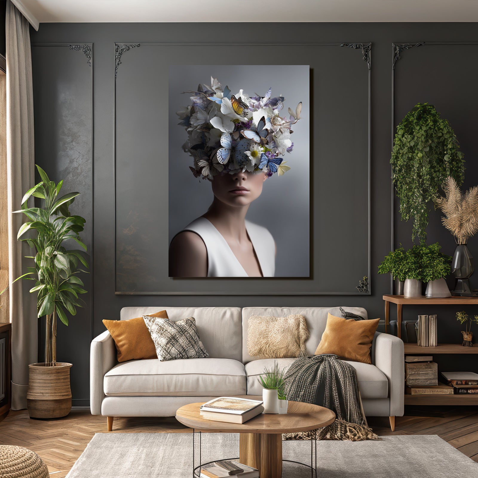 Einzigartiger Blumenschmuck Mit Schmetterlingen Kreative Portrait Fotografie