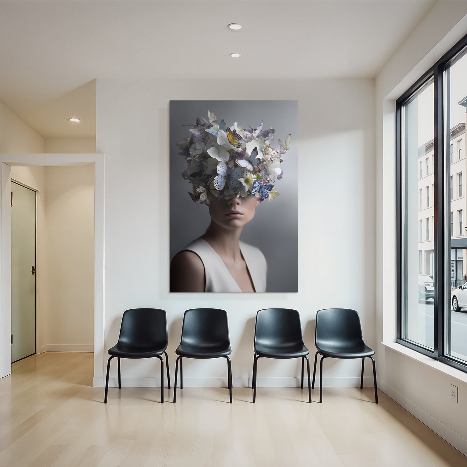 Einzigartiger Blumenschmuck Mit Schmetterlingen Kreative Portrait Fotografie
