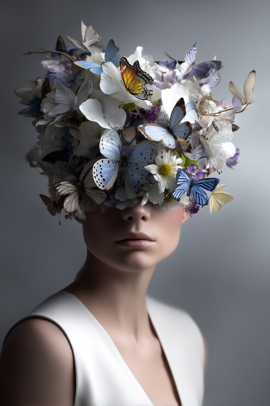 Einzigartiger Blumenschmuck Mit Schmetterlingen Kreative Portrait Fotografie | Digital Art | Kunstgattungen