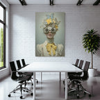 Fantastisches Portraet Mit Blumen Unter Fluegeln Und Runden Goggles