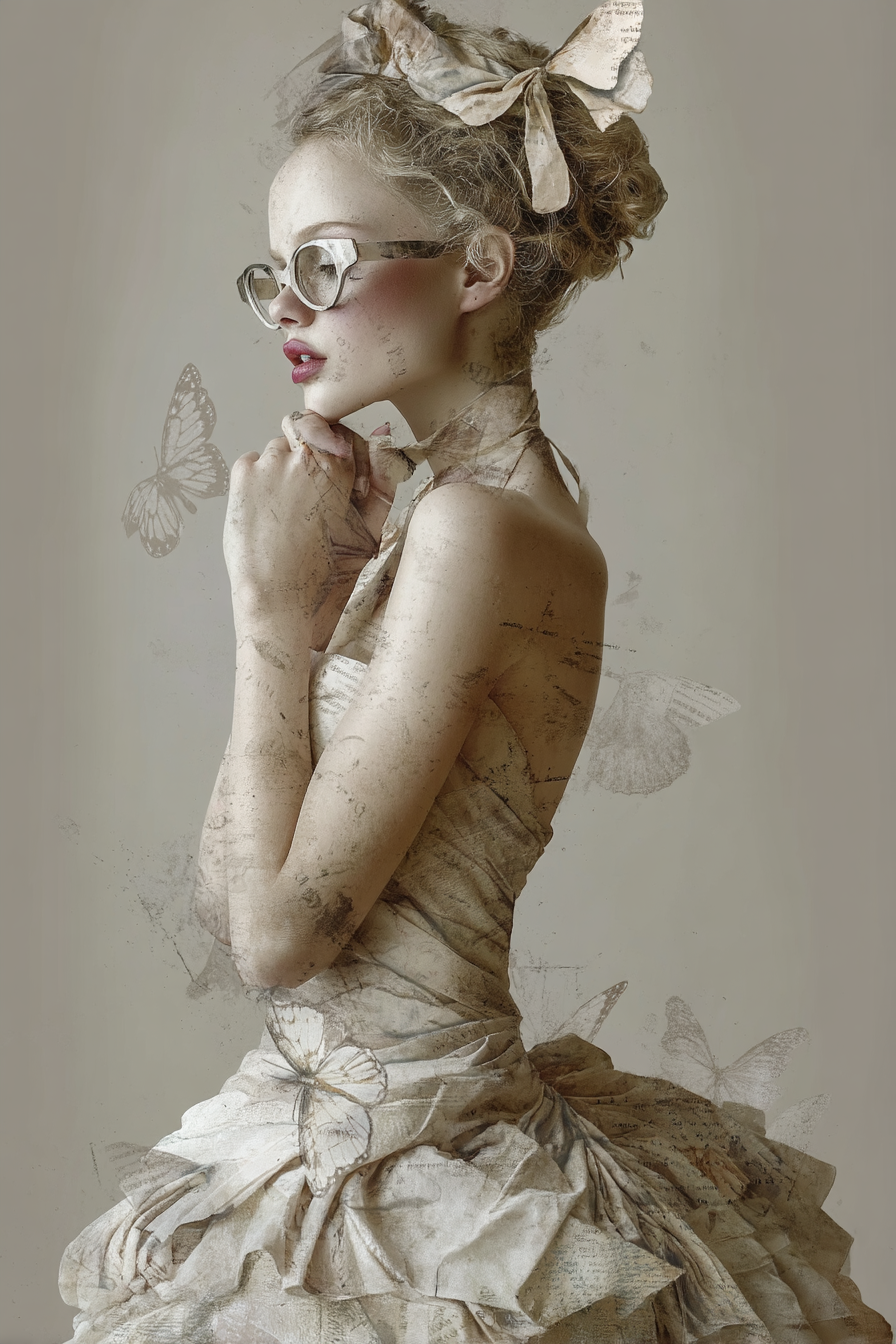 Figuren In Vintage Kleid Mit Schmetterlingen Kunstvolle Aesthetik | Digital Art | Kunstgattungen