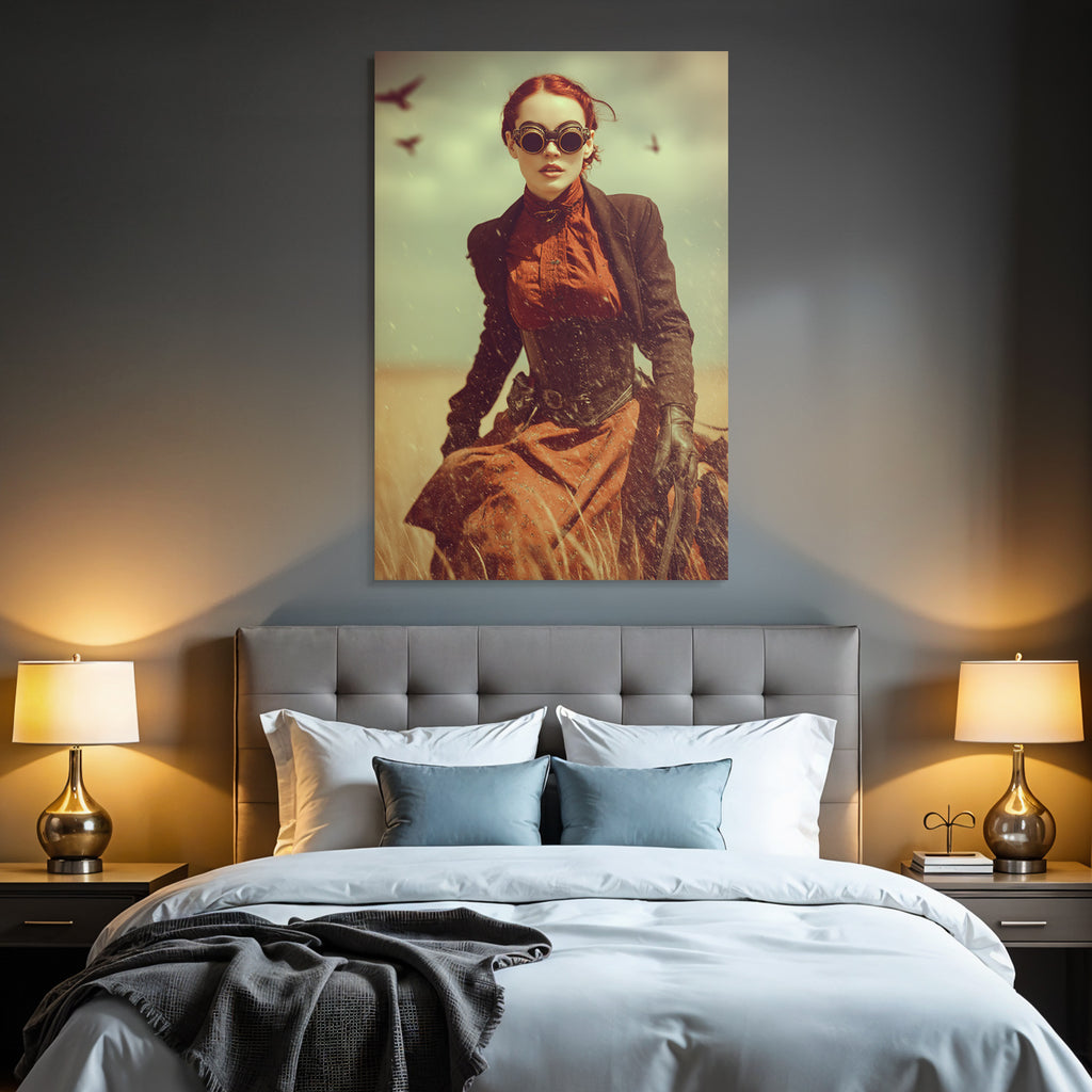 Frau Im Steampunk Outfit Im Freien Mit Goggles Und Historia Style Kleid