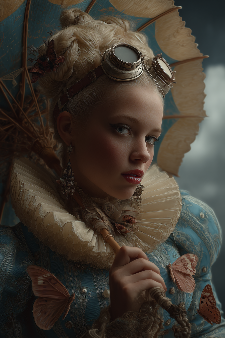 Frau Im Viktorianischen Fantasy Kostuem Mit Butterflies Und Parasol | Digital Art | Kunstgattungen