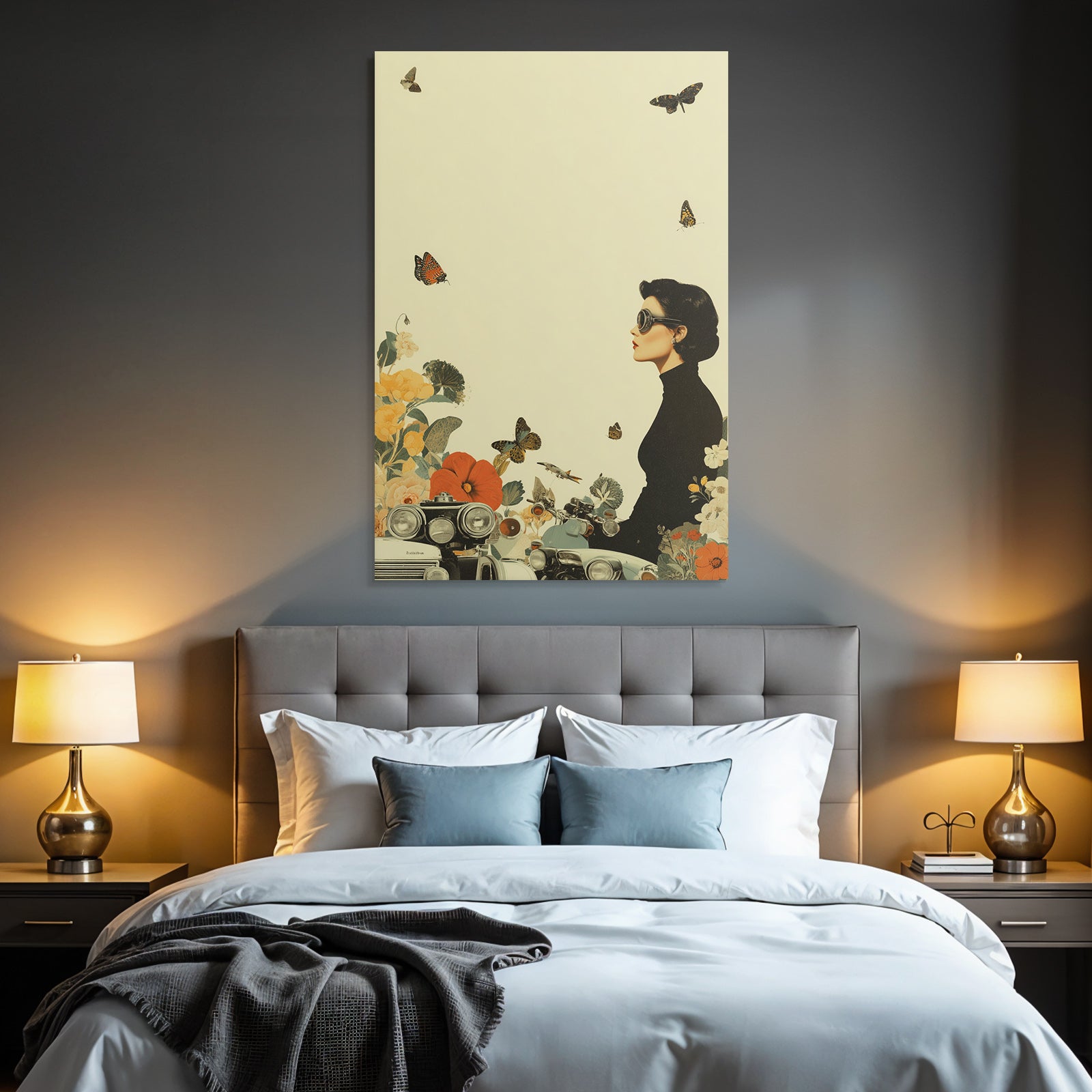Frau In Profil Mit Sonnenbrille Und Blumen Vintage Autos Wundersame Atmosphaere