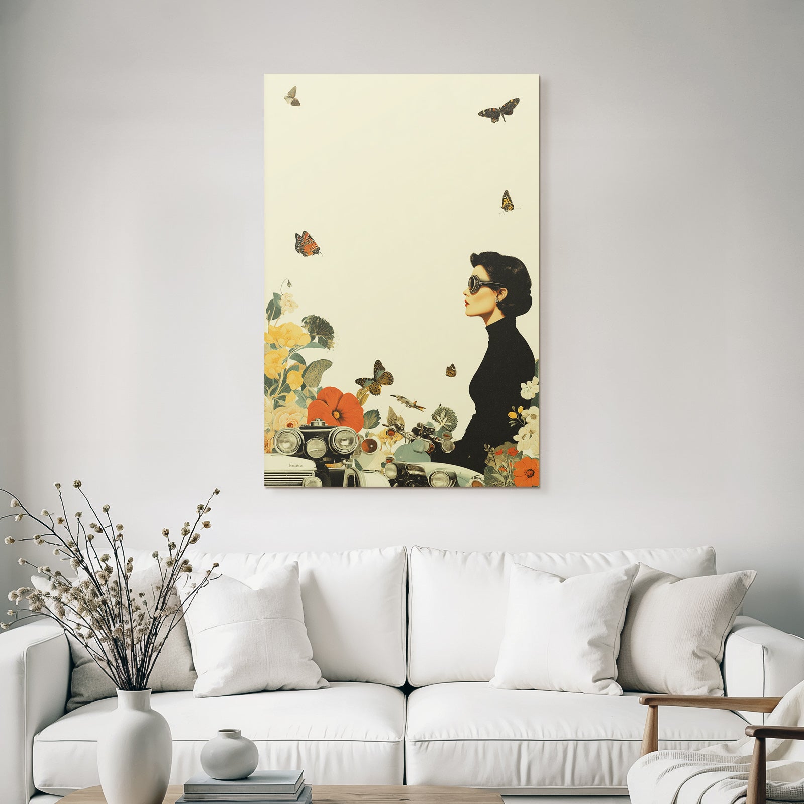 Frau In Profil Mit Sonnenbrille Und Blumen Vintage Autos Wundersame Atmosphaere