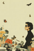 Frau In Profil Mit Sonnenbrille Und Blumen Vintage Autos Wundersame Atmosphaere | Digital Art | Kunstgattungen