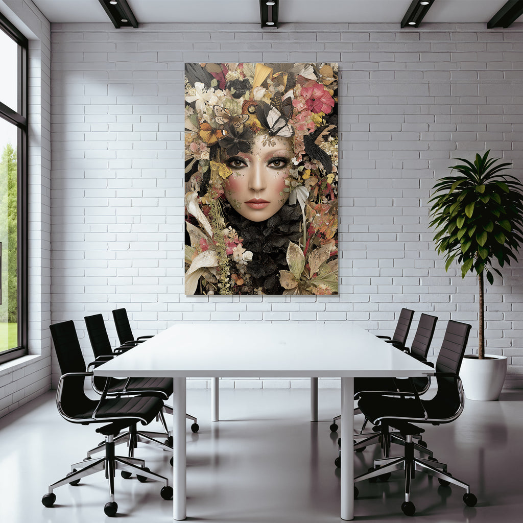 Frau Mit Blumen Und Schmetterlingen Harmonie Von Menschen Und Natur