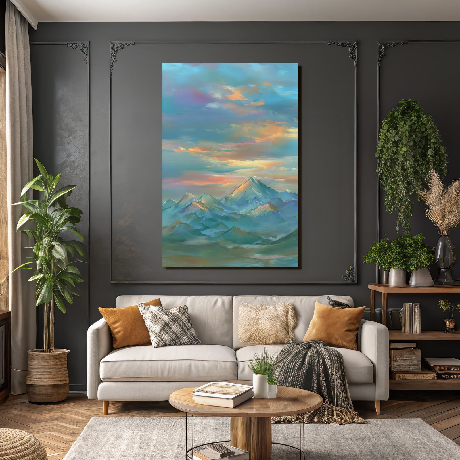 Friedliche Landschaft Mit Bergen Unter Farbenfrohem Himmel