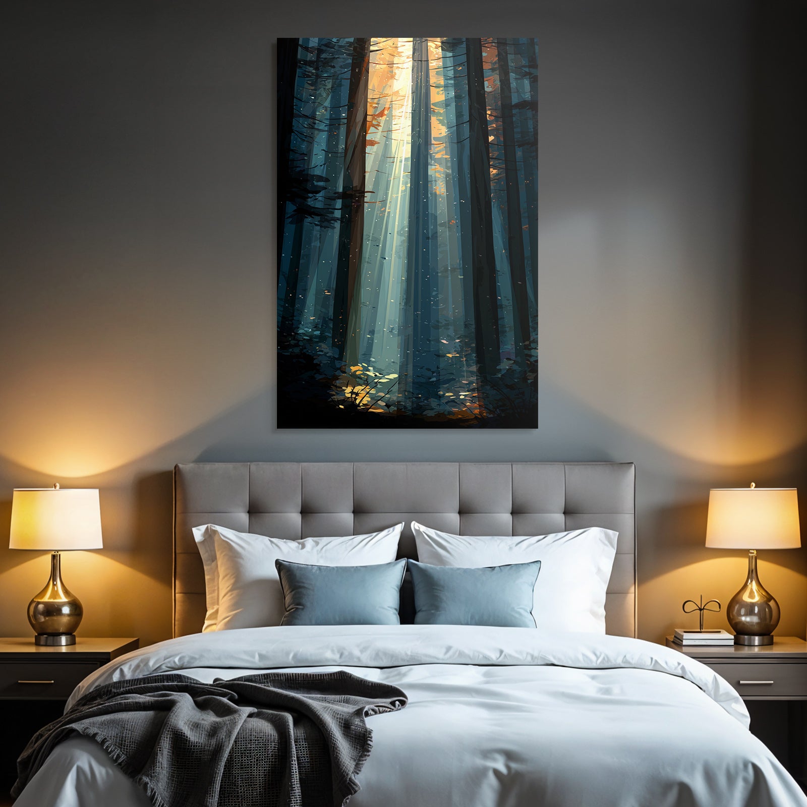 Friedlicher Wald Mit Lichtstrahlen Illustration