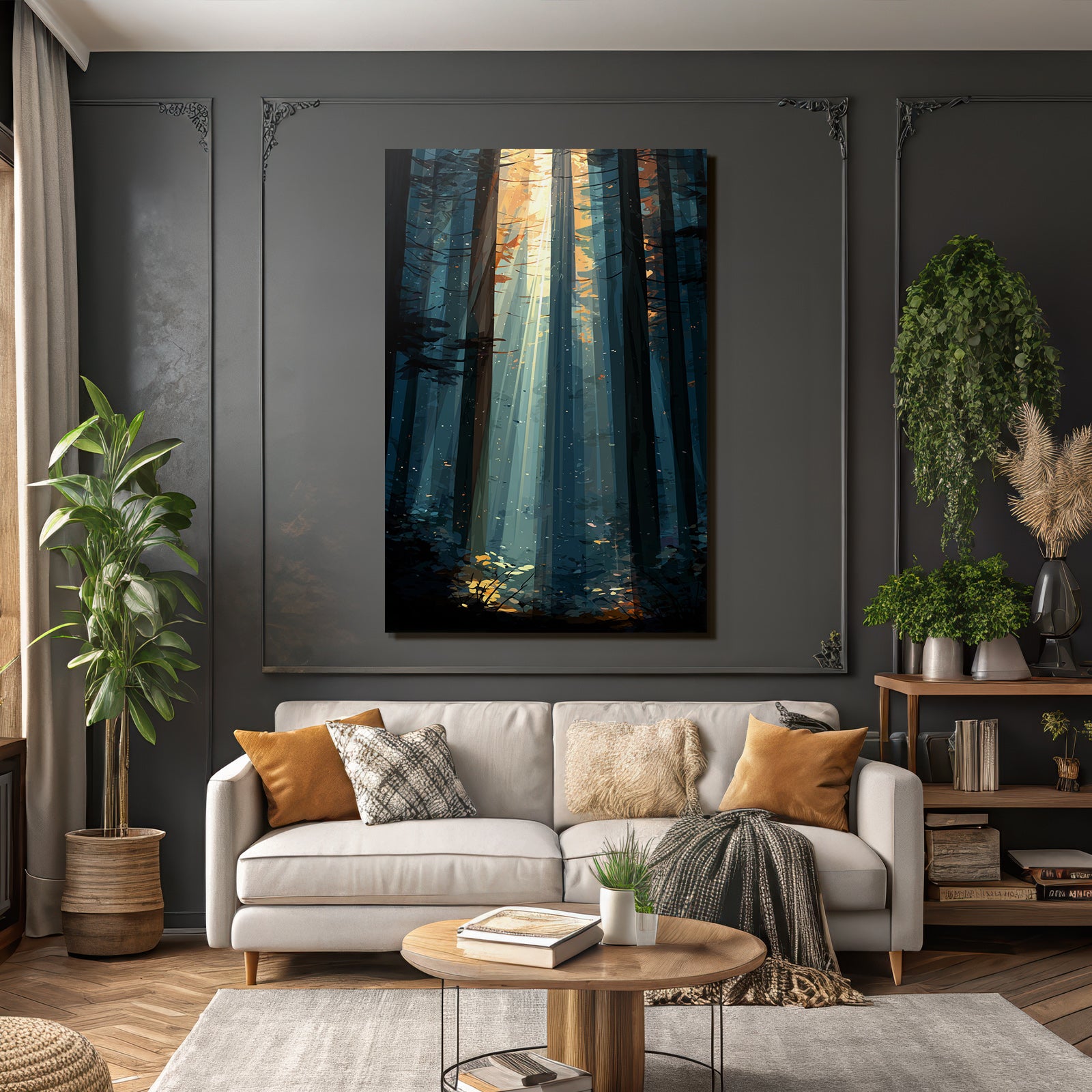 Friedlicher Wald Mit Lichtstrahlen Illustration